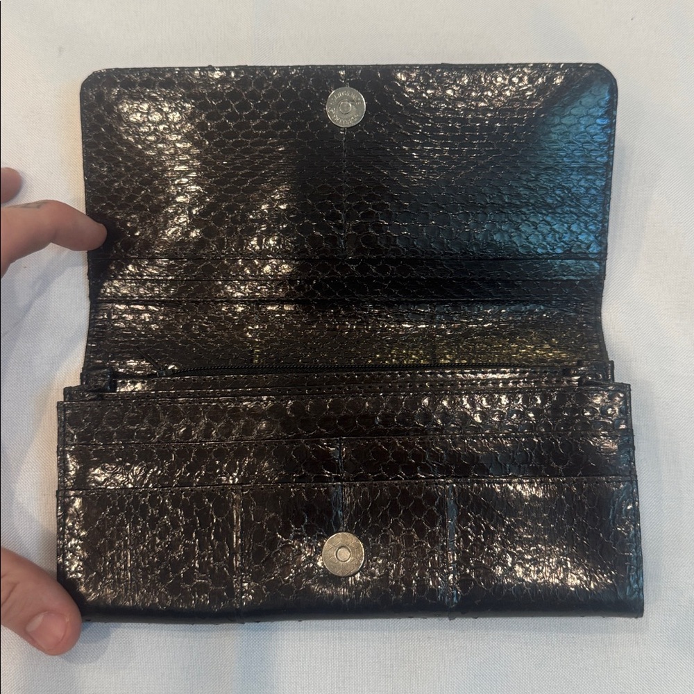 Black Python Snakeskin Long Wallet - image 3